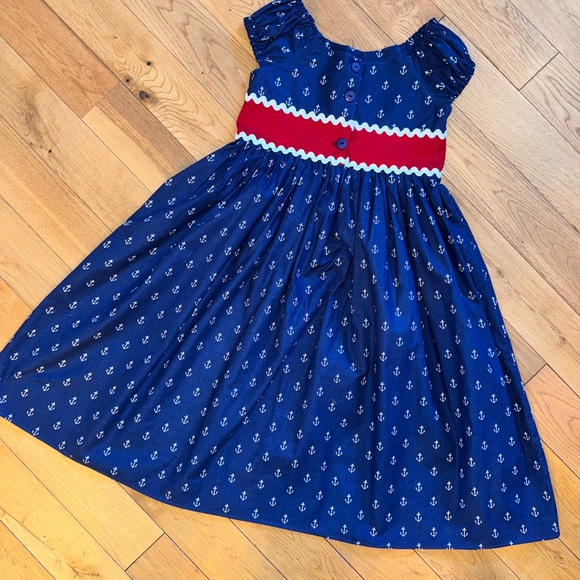 Custom little girls Nautical Anchor dress size 7/8 - Picture 3 of 4